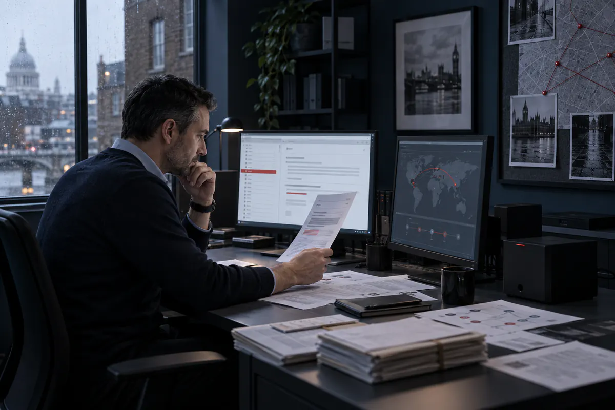 Analyst safely reviewing a suspicious message, sender details and timeline