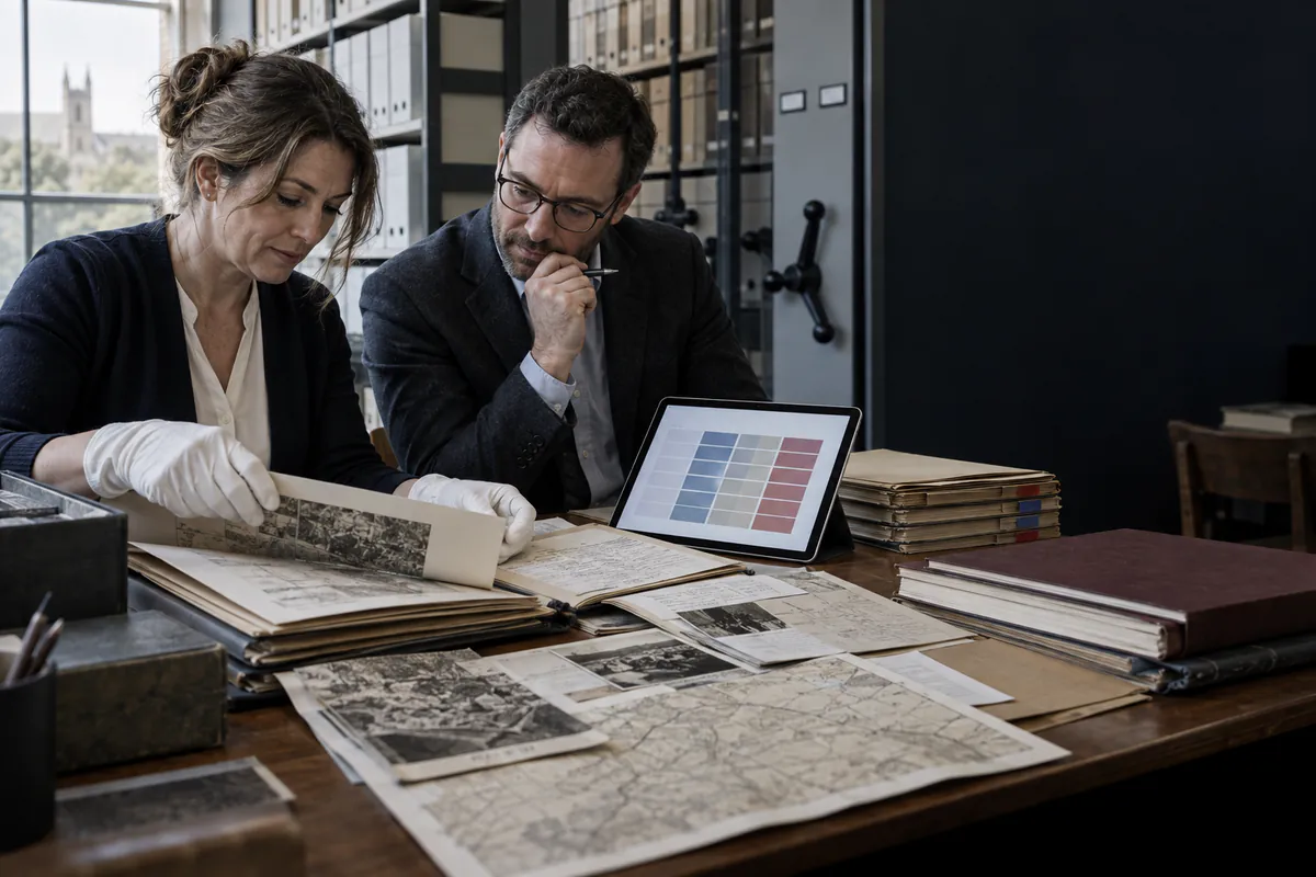 Records specialists comparing provenance and evidential value across public sources