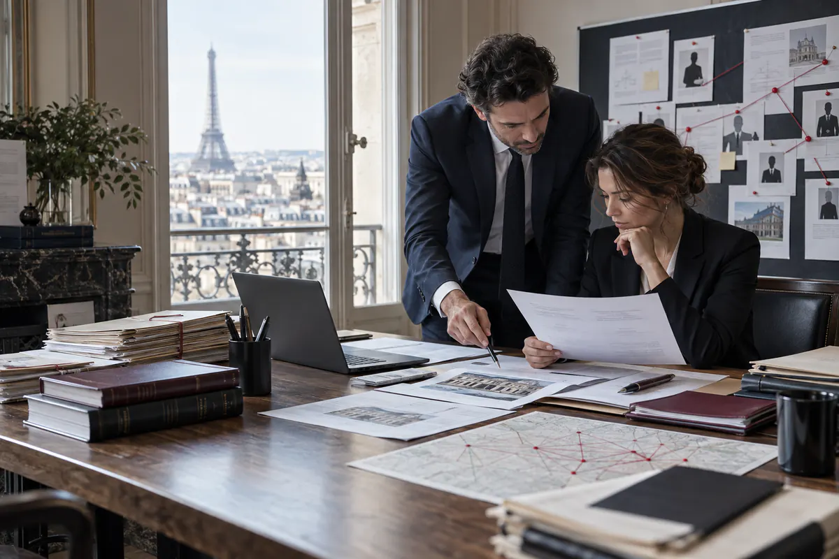 Analystes comparant registres publics, dirigeants et liens de contrôle d’une entreprise