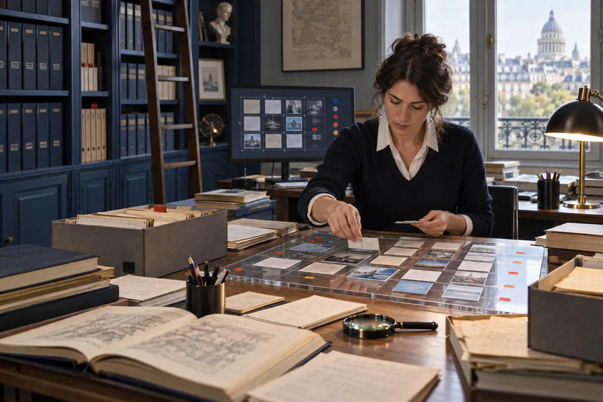 Documentaliste comparant la provenance et la valeur probante de sources publiques